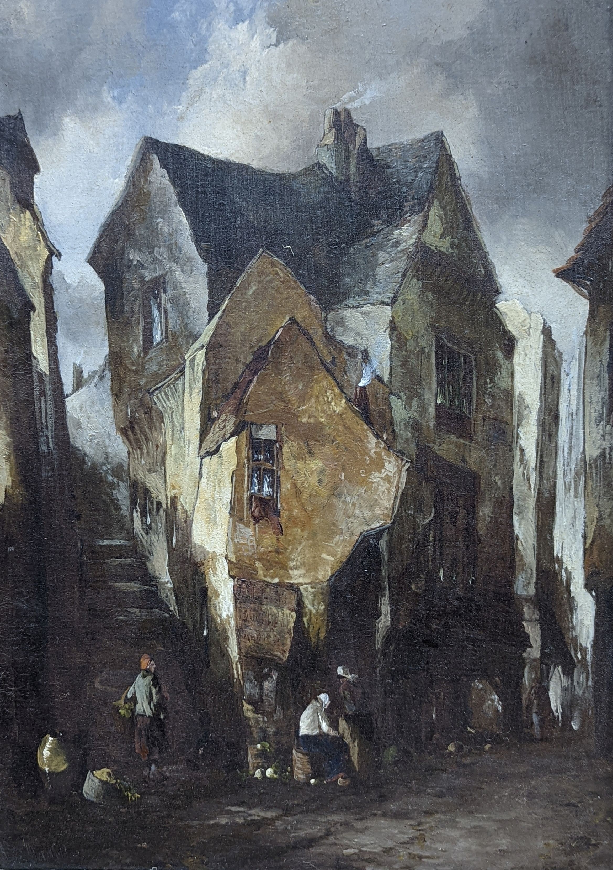 English School c.1900, oil on board, 'An Old House, Sleep Street, Bristol - now pulled down', indistinctly signed, 35 x 25cm
